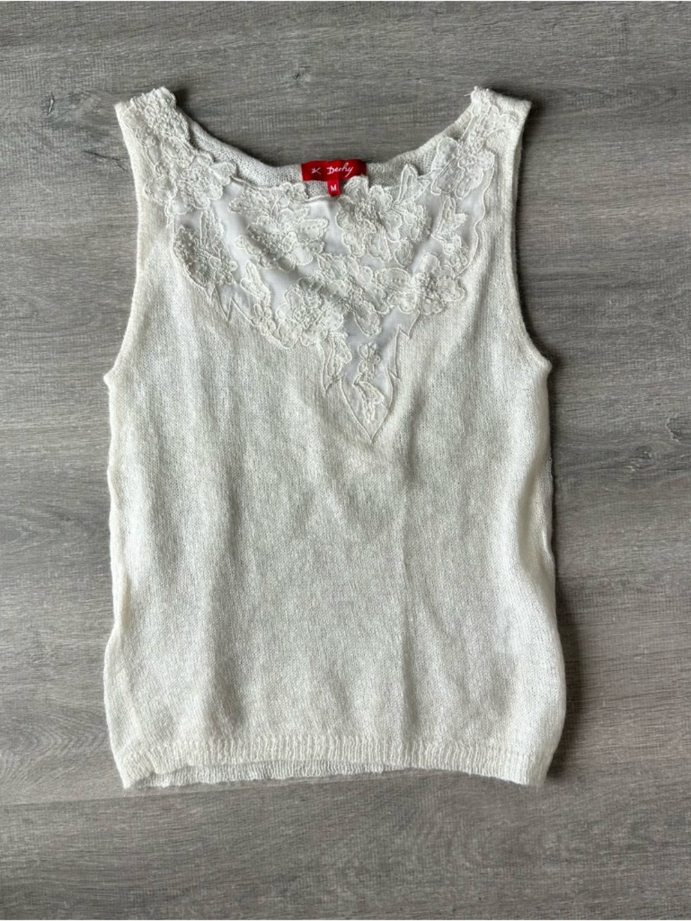 Vintage Mohair DERHY Paris Lace Tank Top Cream Beaded Fairycore Vest